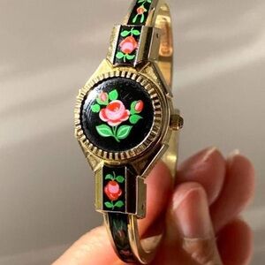 Vintage floral watch with enamel Peek a Boo watch